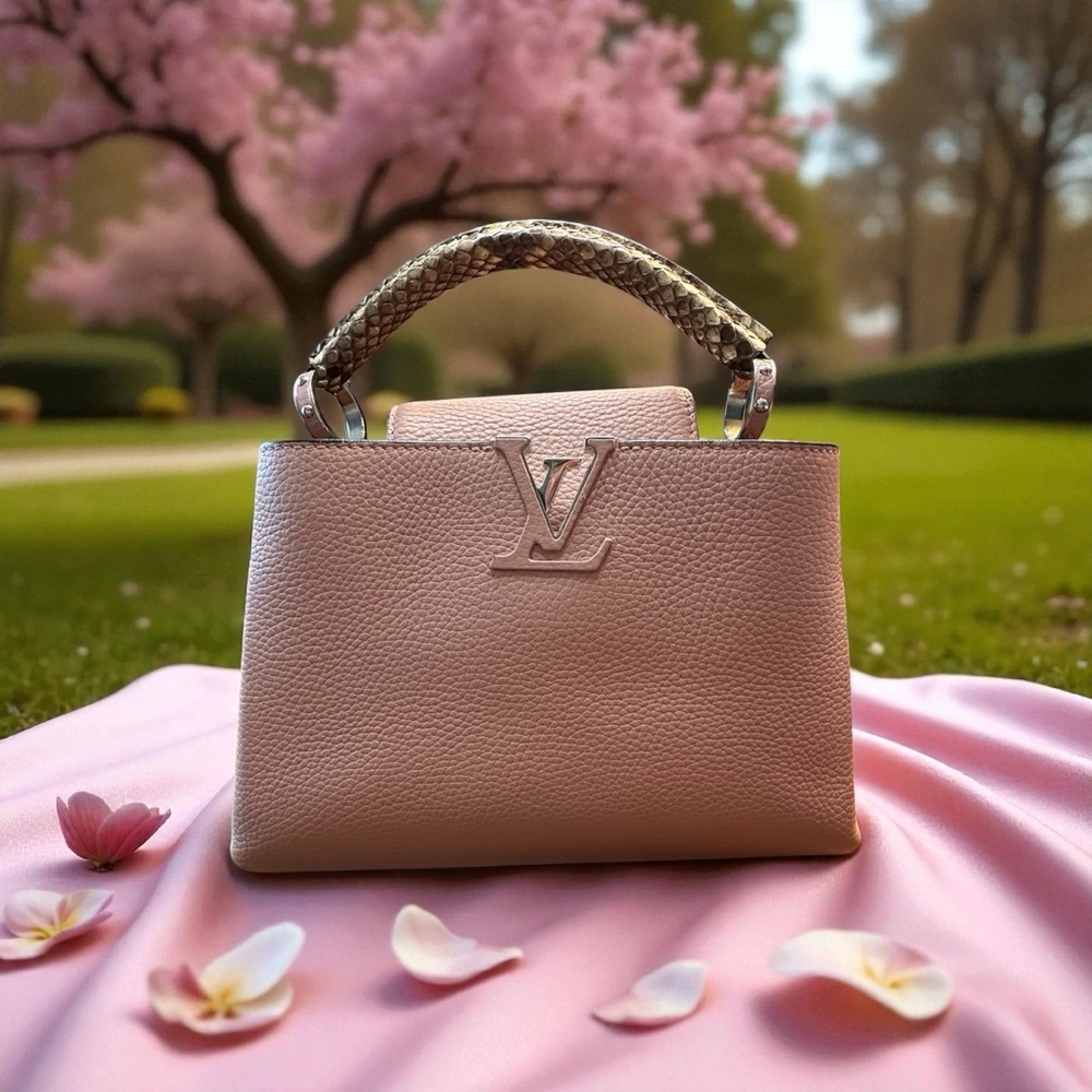 Louis Vuitton Capucines Leather Bag with Python Handle BB in Pink
